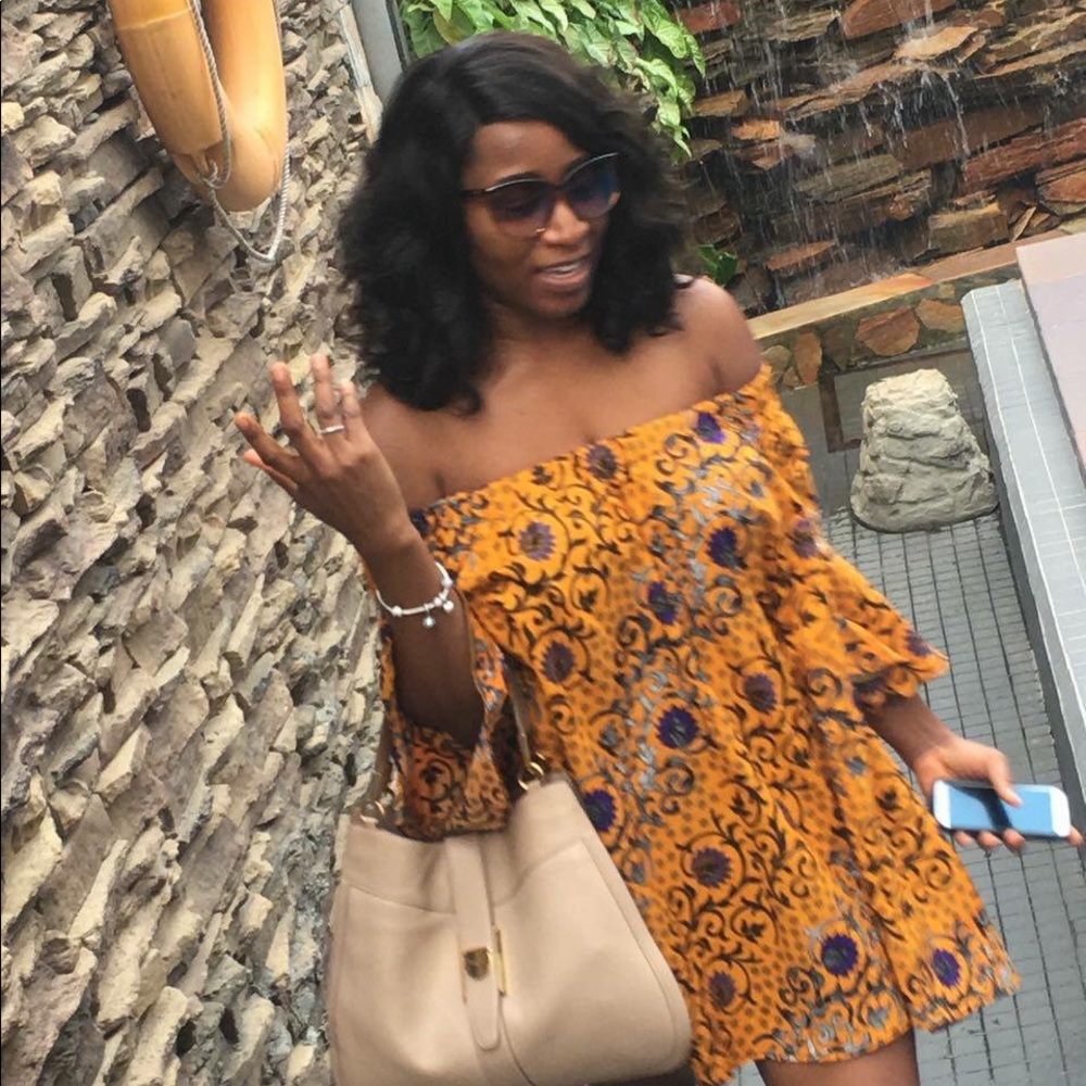 Women’s Off Shoulder African Print Hi-Lo Dress